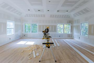 Interior construction of housing project with molding installed
