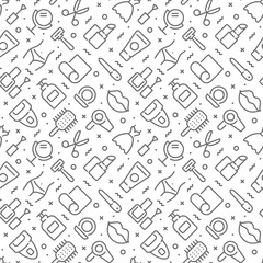 Beauty related seamless pattern with outline icons