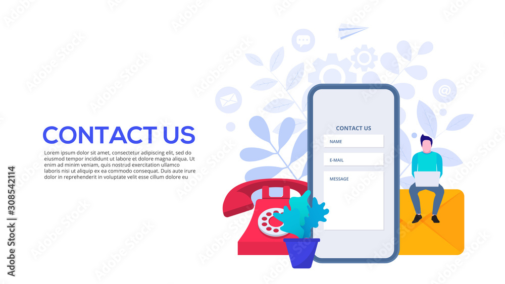 Aufkleber Online customer and client care and support concept. Contact us template for web and landing page.
