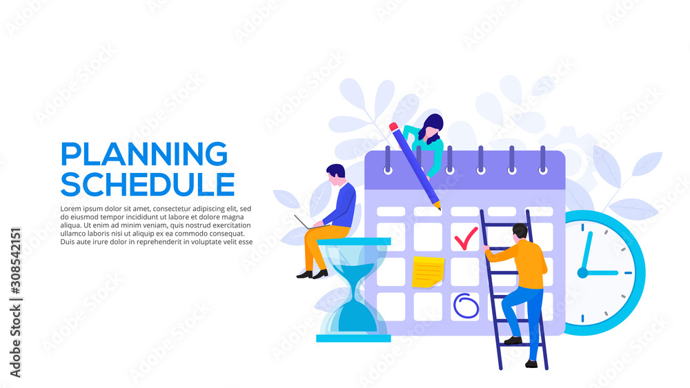 Aufkleber Flat planning schedule and calendar concept. Time management concept. Illustration for web banner layout template. Landing page.