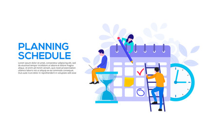 Flat planning schedule and calendar concept. Time management concept. Illustration for web banner layout template. Landing page.