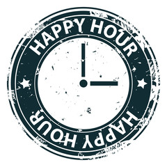 Obraz na płótnie Canvas Happy Hour rubber stamp with clock icon icon isolated on white background. Special offer.