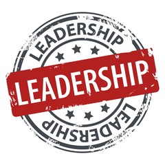 Leadership text on rubber stamp icon isolated on white background.