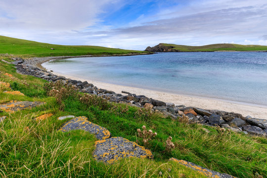 Minn Beach, Banna Minn, white sand, turquoise sea, Papil, West Burra Island, Shetland Isles, Scotland