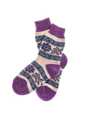 Winter wool socks on a white background.