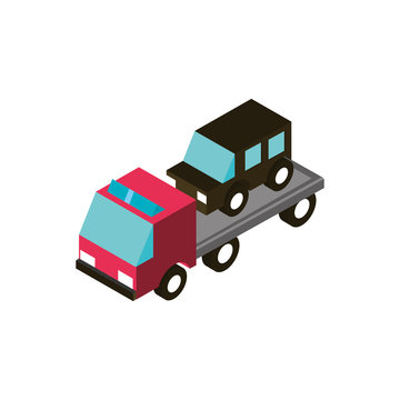 car towing truck service transport vehicle isometric icon