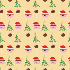 Kawaii Weihnachten Winter essen Muffin Keks und Kuchen mit Mistelzweig und Popcake