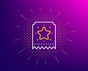Fototapeta premium Loyalty star ticket line icon. Halftone pattern. Bonus points. Discount program symbol. Gradient background. Loyalty ticket line icon. Yellow halftone pattern. Vector