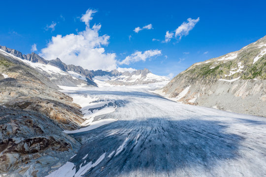 Ice tongue of Rhone Glacier in summer, Gletsch, Canton of Valais