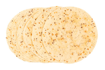 Pitta bread with seeds isolated on white