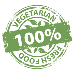 Vegetarian Fresh Food 100 percent green rubber stamp icon isolated on white background.