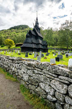 Surrounding stone walls of Borgund Stave Church and cemetery, Laerdal municipality, Sogn og Fjordane county