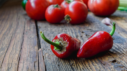 Vegetables on wood. Bio Healthy food, herbs and spices. Organic vegetables on wood