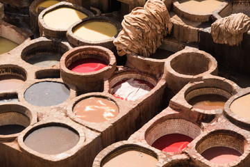 Dyeing houses of Chouar, Fes, Morocco, Africa, North Africa
