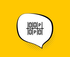 Parking place line icon. Comic speech bubble. Car park sign. Transport symbol. Yellow background with chat bubble. Parking place icon. Colorful banner. Vector