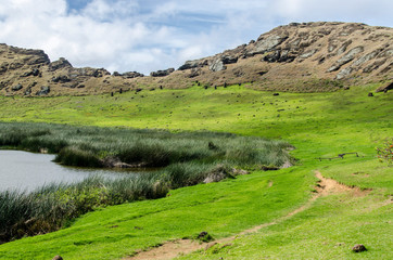 Chile - Rapa Nui or Easter Island - Rano Raraku - crater