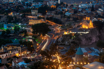 Fototapeta na wymiar Night view of old town of Tbilisi. Tiflis is the largest city of Georgia, lying on the banks of Mtkvari River.
