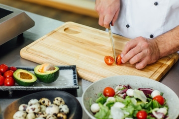 Chef cooking food kitchen restaurant, cutting cook hands, male knife preparation, fresh preparing concept, stock image.