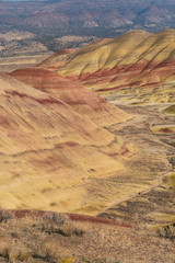 Views of the arid and colorful landscape of Painted Hills