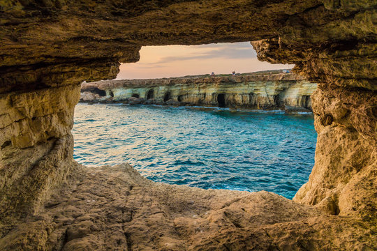 Sea caves at Cape Greco, Cyprus, Mediterranean