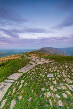 Rushup Edge view from Mam Tor summit, Hope Valley, Edale, Peak District, Derbyshire