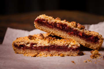 Grated cake with a jam