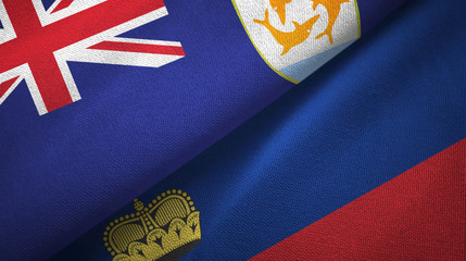 Anguilla and Liechtenstein two flags textile cloth, fabric texture