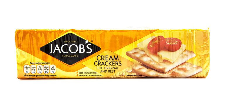 Packet of Jacobs Cream Crackers on a white background