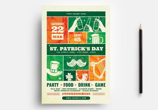 St. Patrick'S Day Flyer Layout with Grid Design