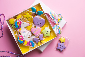Bright gingerbread cookies in a box