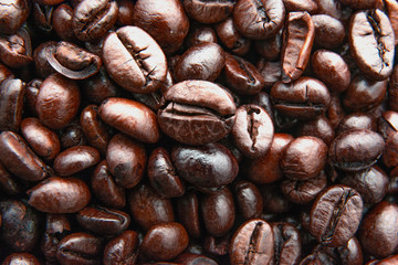 Texture of coffee beans / coffee background / macro photo