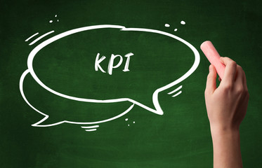 Hand drawing KPI abbreviation with white chalk on blackboard
