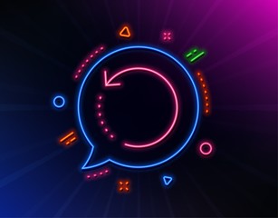 Recovery info line icon. Neon laser lights. Backup data sign. Restore information symbol. Glow laser speech bubble. Neon lights chat bubble. Banner badge with recovery data icon. Vector