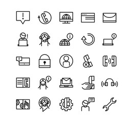 call center service business icons collection line