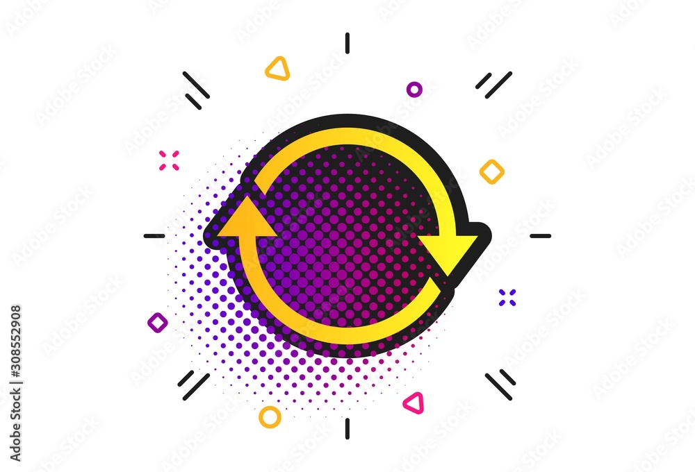 Poster rotation icon. halftone dots pattern. repeat symbol. refresh sign. classic flat rotation icon. vecto
