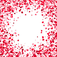 Fototapeta na wymiar Red and pink hearts confetti on white background. Valentines Day vector illustration