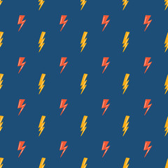 Lightning Bolts Vector Seamless Pattern. Colorful Background with Doodle Lightning Bolt Signs, Thunderbolts, Energy Thunder bolt, Warning Symbol illustration