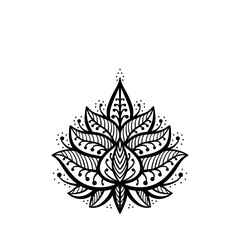 Obraz premium Ethnic Oriental Tattoo Mehndi Lotus Flower Symbol Line Black and White Vector Illustration. Ornamental Floral Pattern