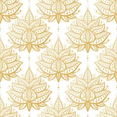Foto op Plexiglas Etnische stijl Etnische Oosterse Mehndi Lotus Flower symbool naadloze patroon. Gouden Sier Bloemmotief Vector Achtergrond