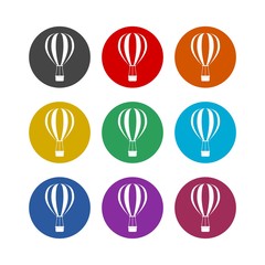 Hot air balloon flying color icon set isolated on white background