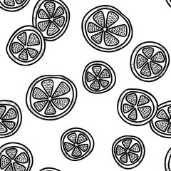 Lime, lemon and orange slices vector seamless pattern. Hand drawn background. White back.