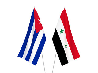 National fabric flags of Cuba and Syria isolated on white background. 3d rendering illustration.