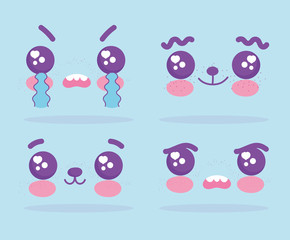 emojis kawaii cartoon expression faces set