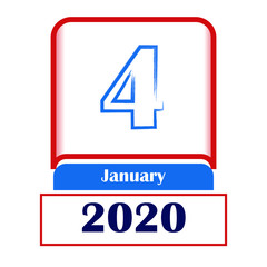 4 January 2020. Vector flat daily calendar. Date, month.