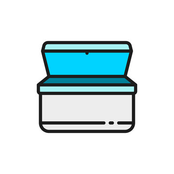 Vector Ice Cream Chest Freezer Flat Color Line Icon.