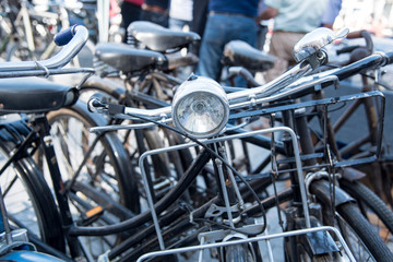 Fototapeta na wymiar old bicycle headlights in an antique market