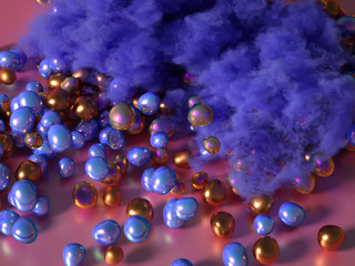 Beautiful background with beads, particles and simulation. 3d illustration, 3d rendering.