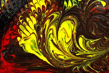 Macro close up of different color oil paint. Mixed liquid paints. Abstract background.