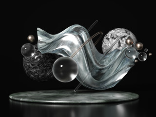 Beautiful, elegant, abstract background with metal and the texture of stone, marble and granite. 3d illustration, 3d rendering.