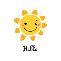 T-shirt Print Design for Kids with Little Cute Smiling Sun Icon and 